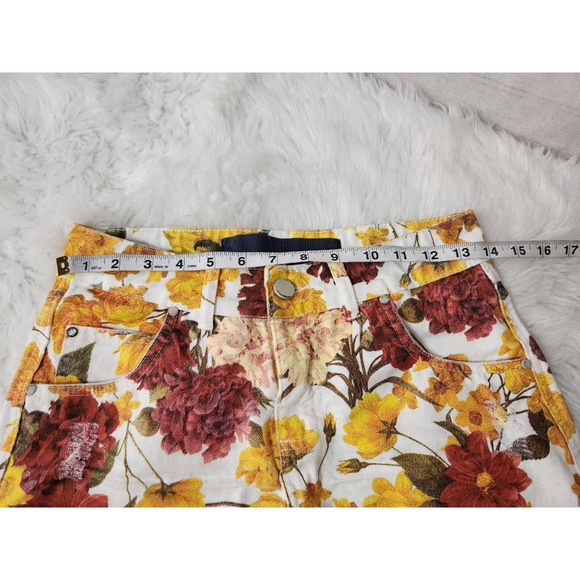 Afghan Womens Jean‎ Skirt Multicolor Floral Mini Pockets Fray Hem Zip Denim 38 - Picture 3 of 6